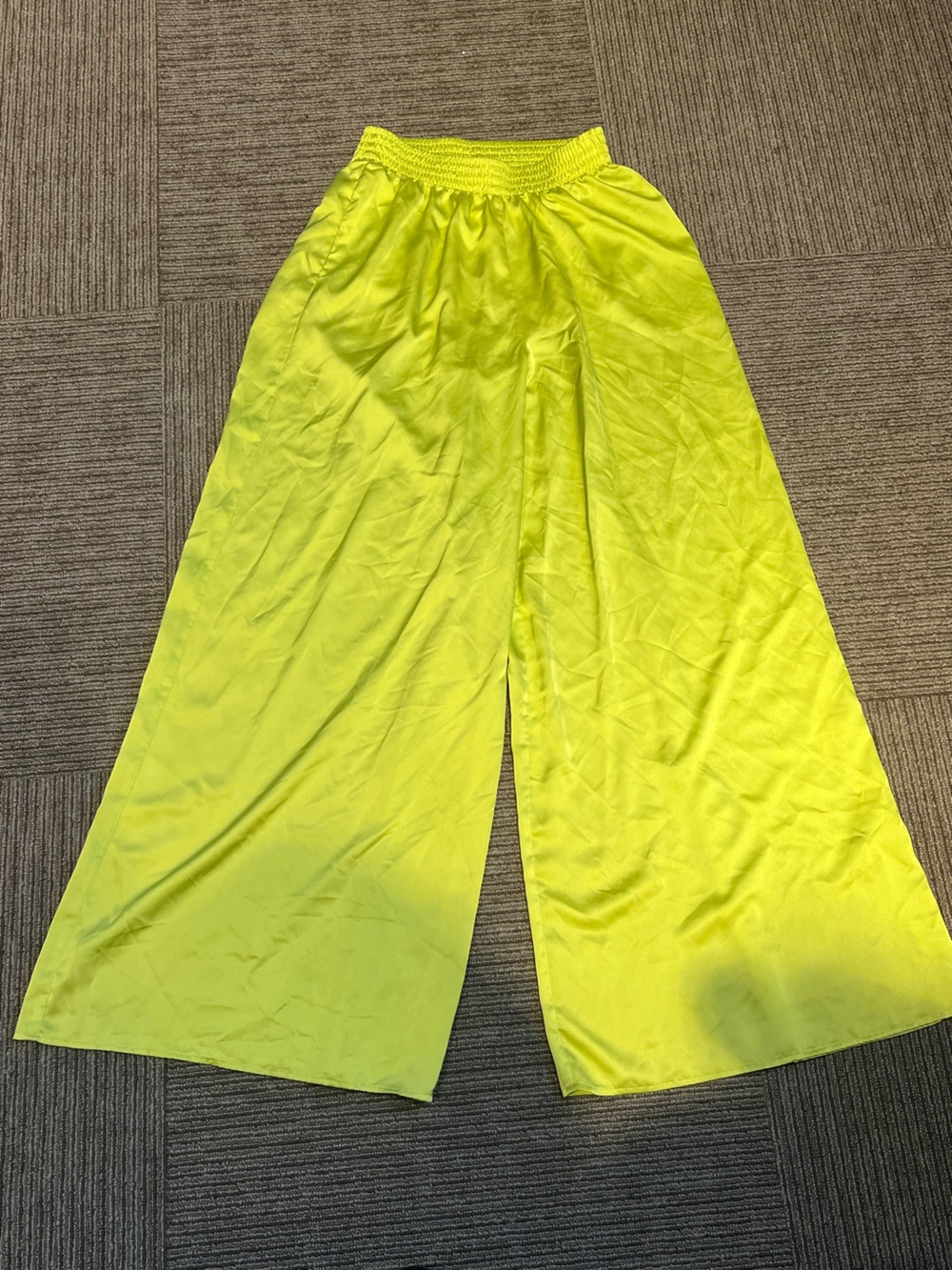 Wide Leg Neon Yellow Satin Pants